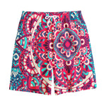 Pink Teal Bohemian Mandala Pattern Print Cotton Shorts