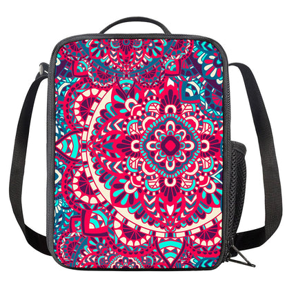 Pink Teal Bohemian Mandala Pattern Print Crossbody Lunch Bag