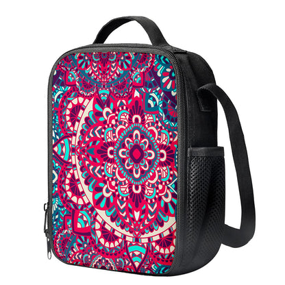 Pink Teal Bohemian Mandala Pattern Print Crossbody Lunch Bag