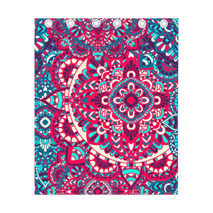 Pink Teal Bohemian Mandala Pattern Print Curtain