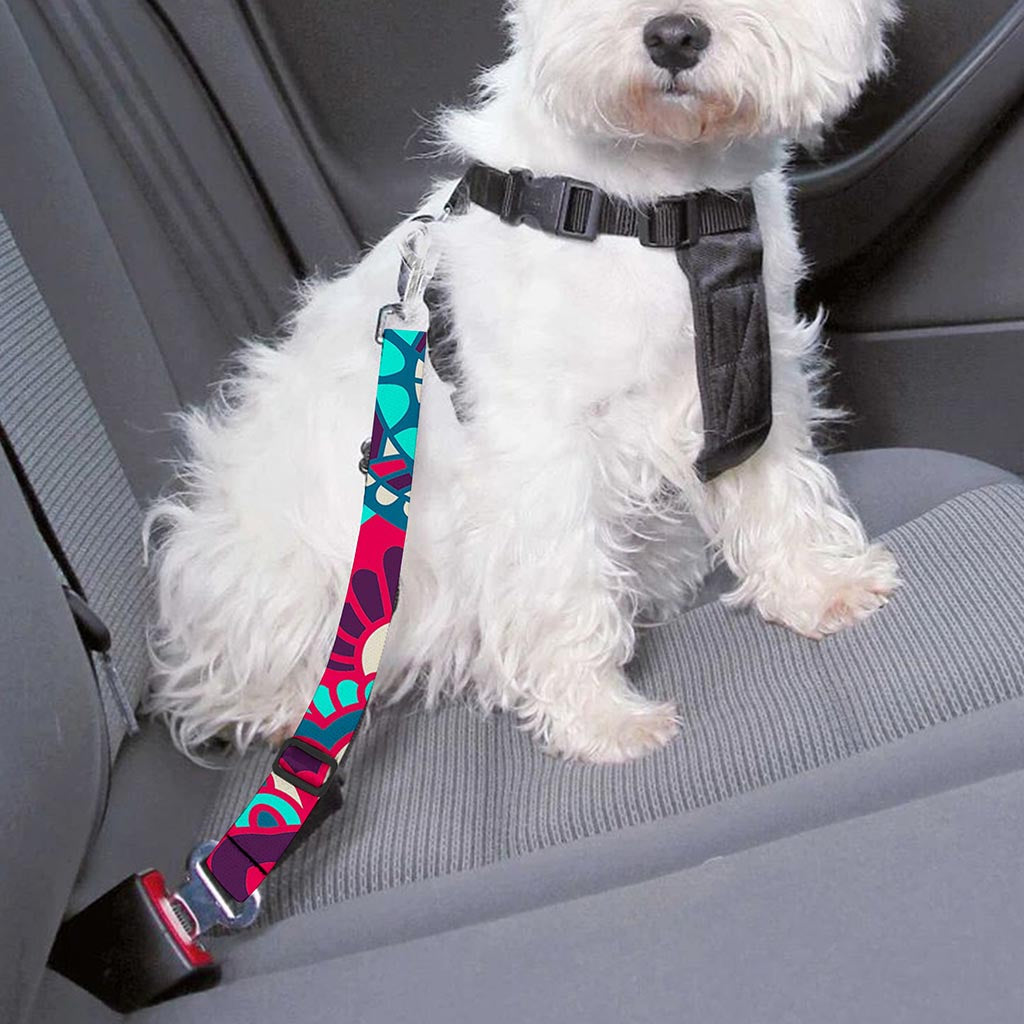 Pink Teal Bohemian Mandala Pattern Print Dog Seat Belt