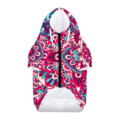Pink Teal Bohemian Mandala Pattern Print Dog Zip Up Hoodie