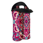Pink Teal Bohemian Mandala Pattern Print Double Neoprene Wine Tote