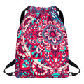 Pink Teal Bohemian Mandala Pattern Print Drawstring Backpack
