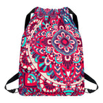 Pink Teal Bohemian Mandala Pattern Print Drawstring Backpack