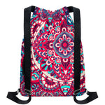 Pink Teal Bohemian Mandala Pattern Print Drawstring Backpack