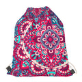 Pink Teal Bohemian Mandala Pattern Print Drawstring Bag