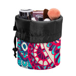 Pink Teal Bohemian Mandala Pattern Print Drawstring Makeup Bag