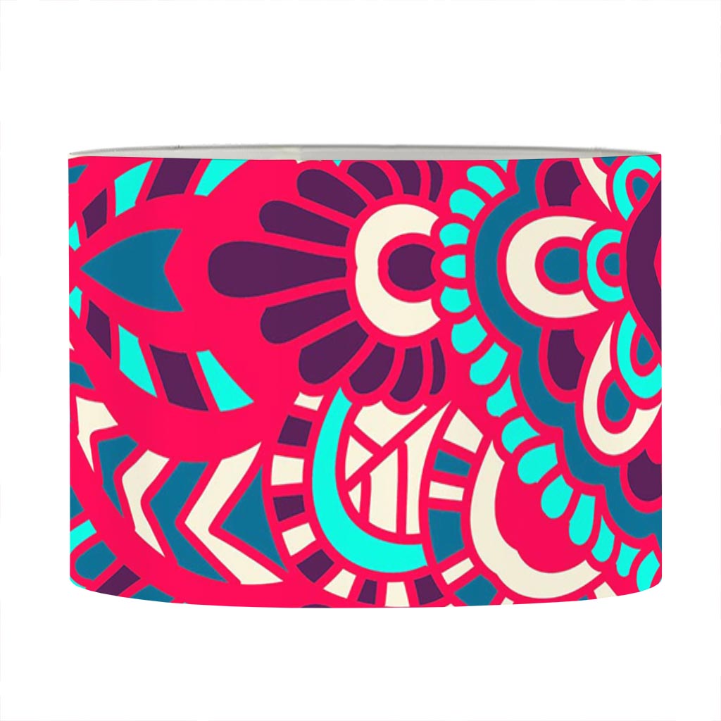 Pink Teal Bohemian Mandala Pattern Print Drum Lamp Shade