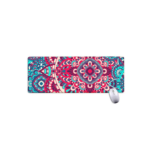 Pink Teal Bohemian Mandala Pattern Print Extended Mouse Pad