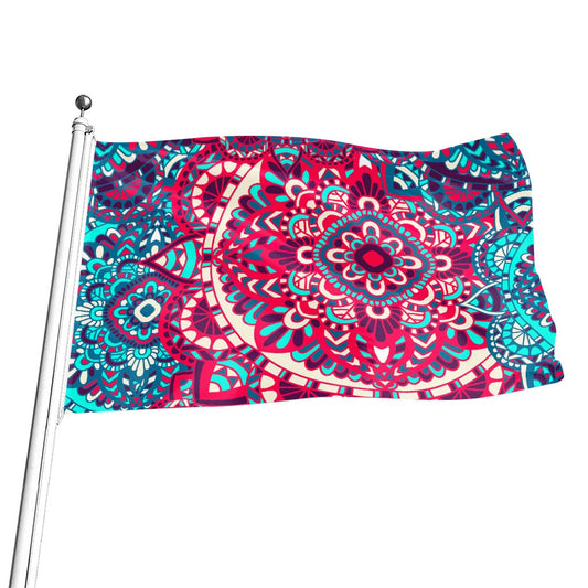 Pink Teal Bohemian Mandala Pattern Print Flag