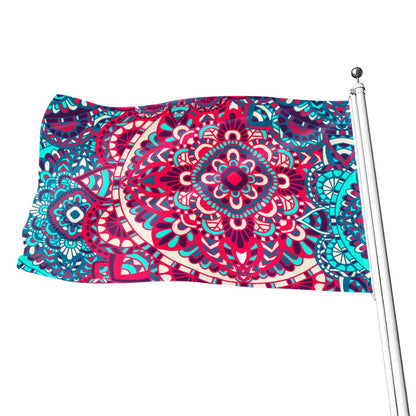 Pink Teal Bohemian Mandala Pattern Print Flag