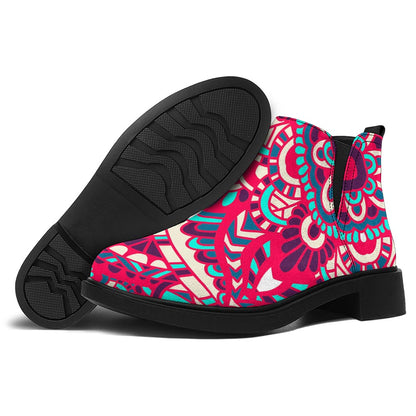 Pink Teal Bohemian Mandala Pattern Print Flat Ankle Boots