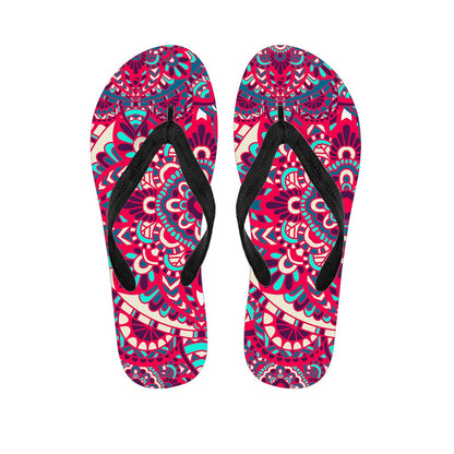 Pink Teal Bohemian Mandala Pattern Print Flip Flops