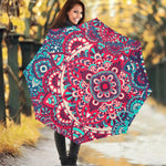 Pink Teal Bohemian Mandala Pattern Print Foldable Umbrella