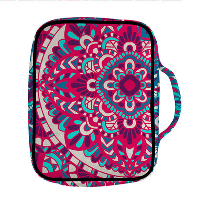 Pink Teal Bohemian Mandala Pattern Print Front Pocket Bible Bag