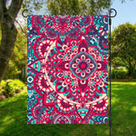 Pink Teal Bohemian Mandala Pattern Print Garden Flag