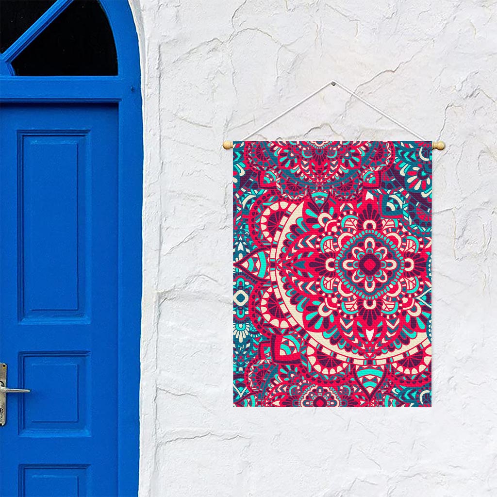 Pink Teal Bohemian Mandala Pattern Print Garden Flag