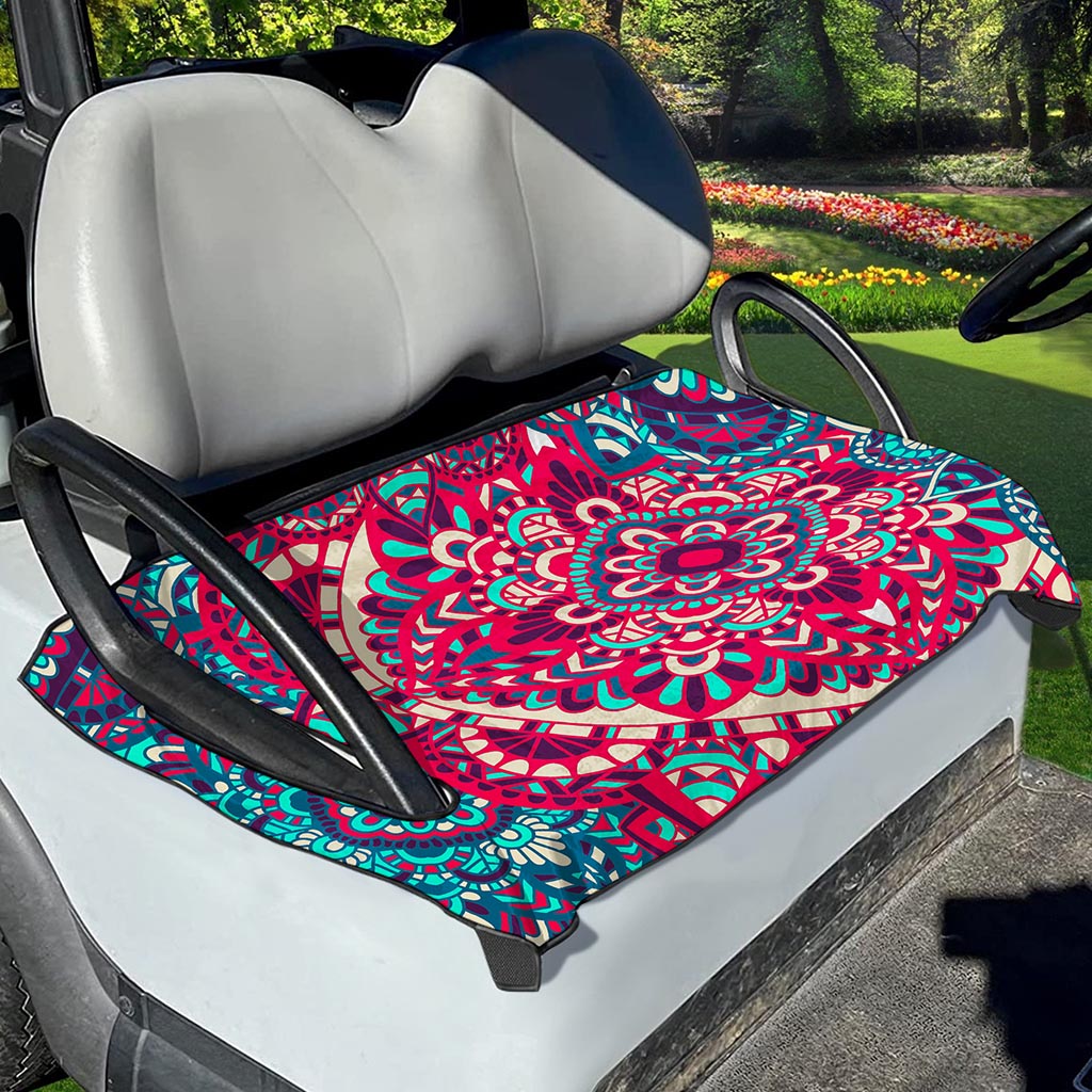 Pink Teal Bohemian Mandala Pattern Print Golf Cart Seat Cover