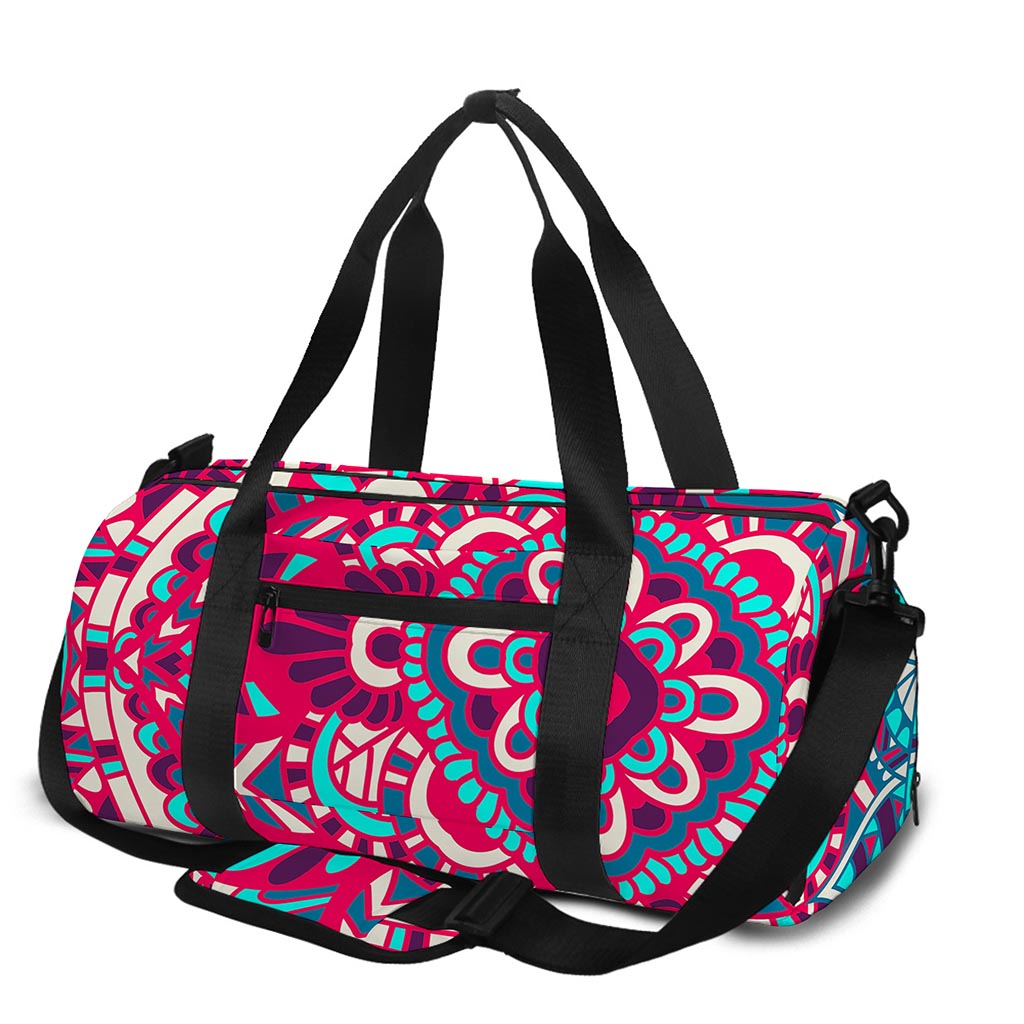 Pink Teal Bohemian Mandala Pattern Print Gym Bag