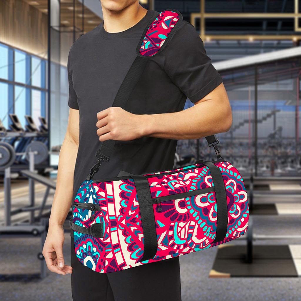 Pink Teal Bohemian Mandala Pattern Print Gym Bag