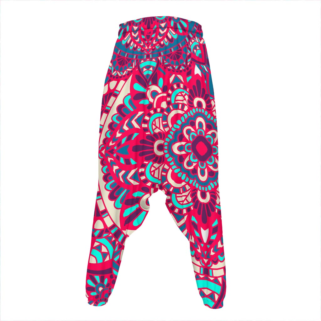 Pink Teal Bohemian Mandala Pattern Print Hammer Pants