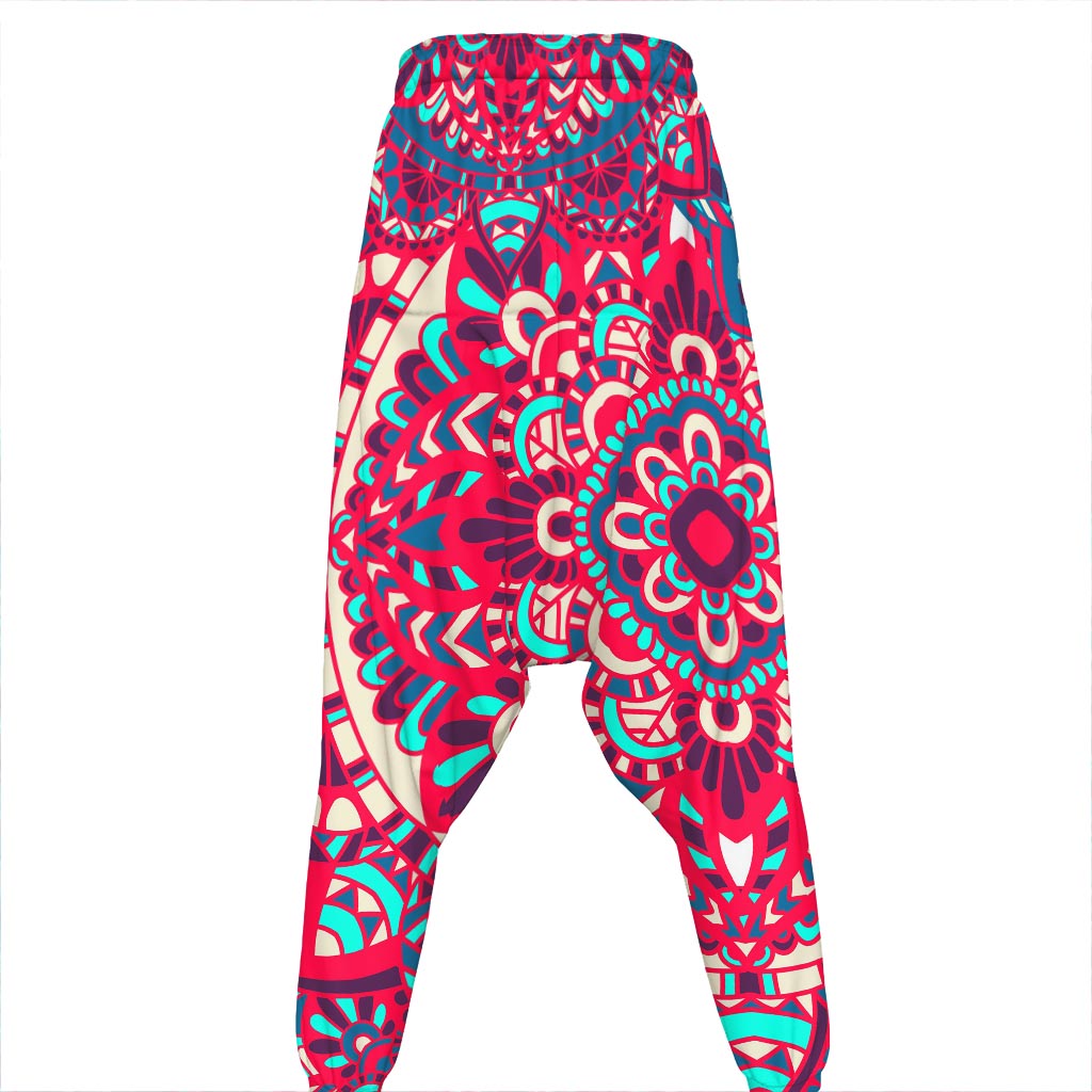 Pink Teal Bohemian Mandala Pattern Print Hammer Pants