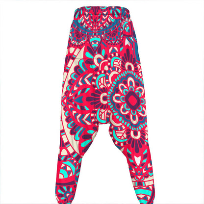 Pink Teal Bohemian Mandala Pattern Print Hammer Pants