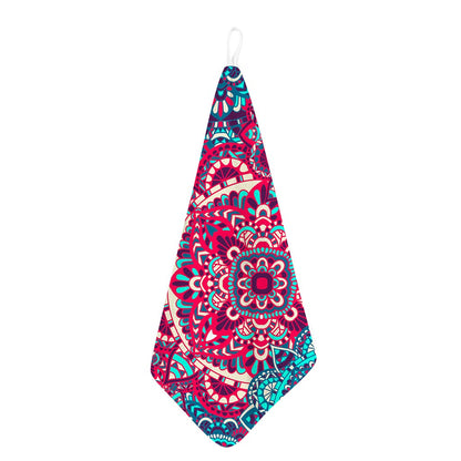 Pink Teal Bohemian Mandala Pattern Print Hand Towel