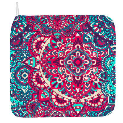 Pink Teal Bohemian Mandala Pattern Print Hand Towel