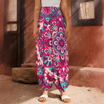 Pink Teal Bohemian Mandala Pattern Print Harem Pants