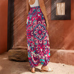 Pink Teal Bohemian Mandala Pattern Print Harem Pants