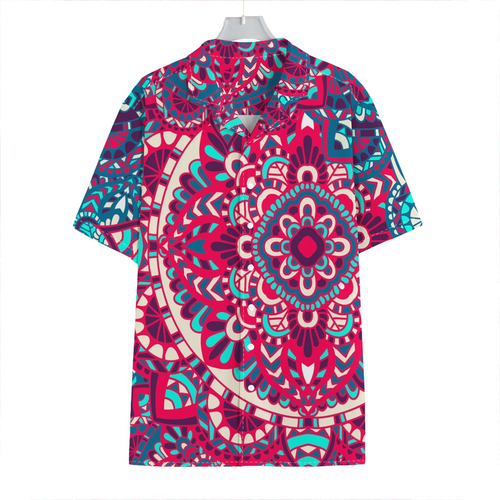 Pink Teal Bohemian Mandala Pattern Print Hawaiian Shirt