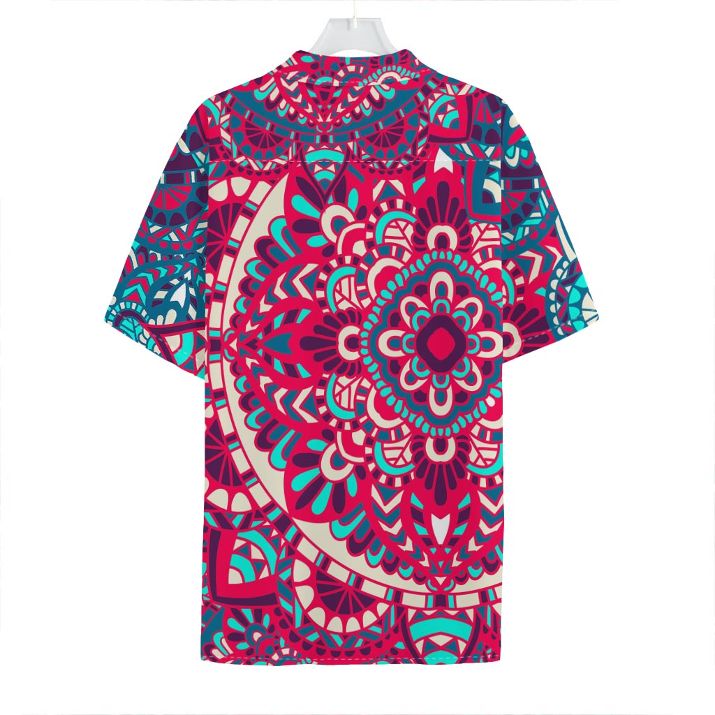 Pink Teal Bohemian Mandala Pattern Print Hawaiian Shirt