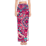 Pink Teal Bohemian Mandala Pattern Print High Slit Maxi Skirt