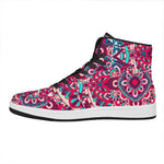 Pink Teal Bohemian Mandala Pattern Print High Top Leather Sneakers