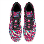 Pink Teal Bohemian Mandala Pattern Print High Top Leather Sneakers