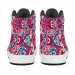 Pink Teal Bohemian Mandala Pattern Print High Top Leather Sneakers