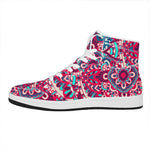 Pink Teal Bohemian Mandala Pattern Print High Top Leather Sneakers