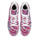 Pink Teal Bohemian Mandala Pattern Print High Top Leather Sneakers