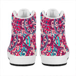 Pink Teal Bohemian Mandala Pattern Print High Top Leather Sneakers