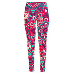Pink Teal Bohemian Mandala Pattern Print High-Waisted Pocket Leggings