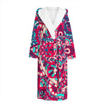 Pink Teal Bohemian Mandala Pattern Print Hooded Bathrobe
