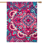 Pink Teal Bohemian Mandala Pattern Print House Flag
