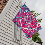 Pink Teal Bohemian Mandala Pattern Print House Flag