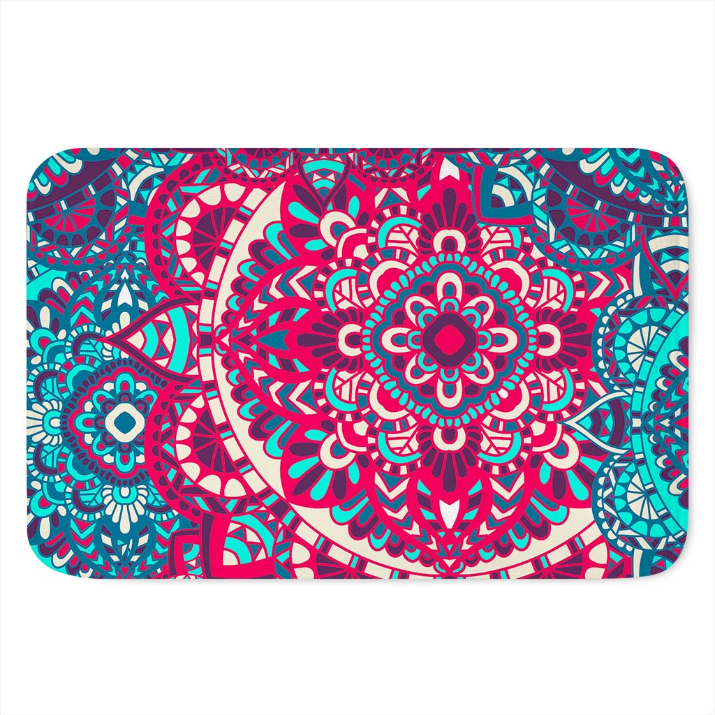 Pink Teal Bohemian Mandala Pattern Print Indoor Door Mat