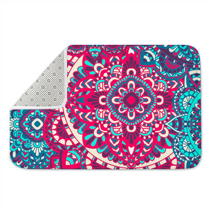 Pink Teal Bohemian Mandala Pattern Print Indoor Door Mat