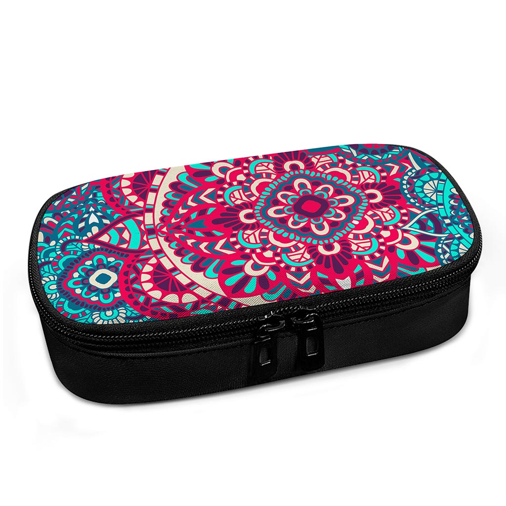 Pink Teal Bohemian Mandala Pattern Print Insulin Cooler Travel Case