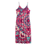 Pink Teal Bohemian Mandala Pattern Print Jersey Midi Cami Dress