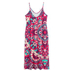 Pink Teal Bohemian Mandala Pattern Print Jersey Midi Cami Dress